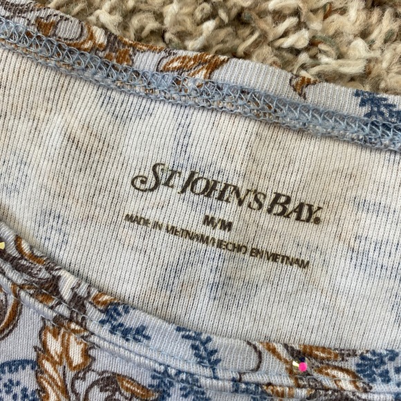 St. John's Bay Medium Blue Brown Paisley Rhinestone Boho Cottagecore Top - Picture 6 of 9